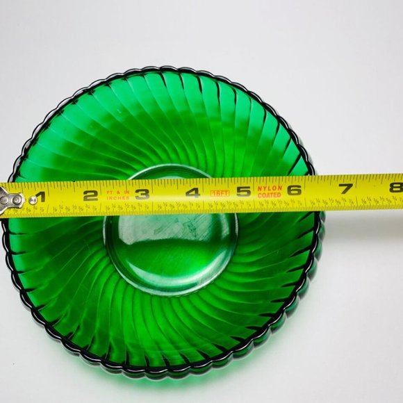 Anchor Hocking Forest Green Glass Candy Serving Bowl Swirl Pattern Vintage 6.5” - Picture 9 of 10